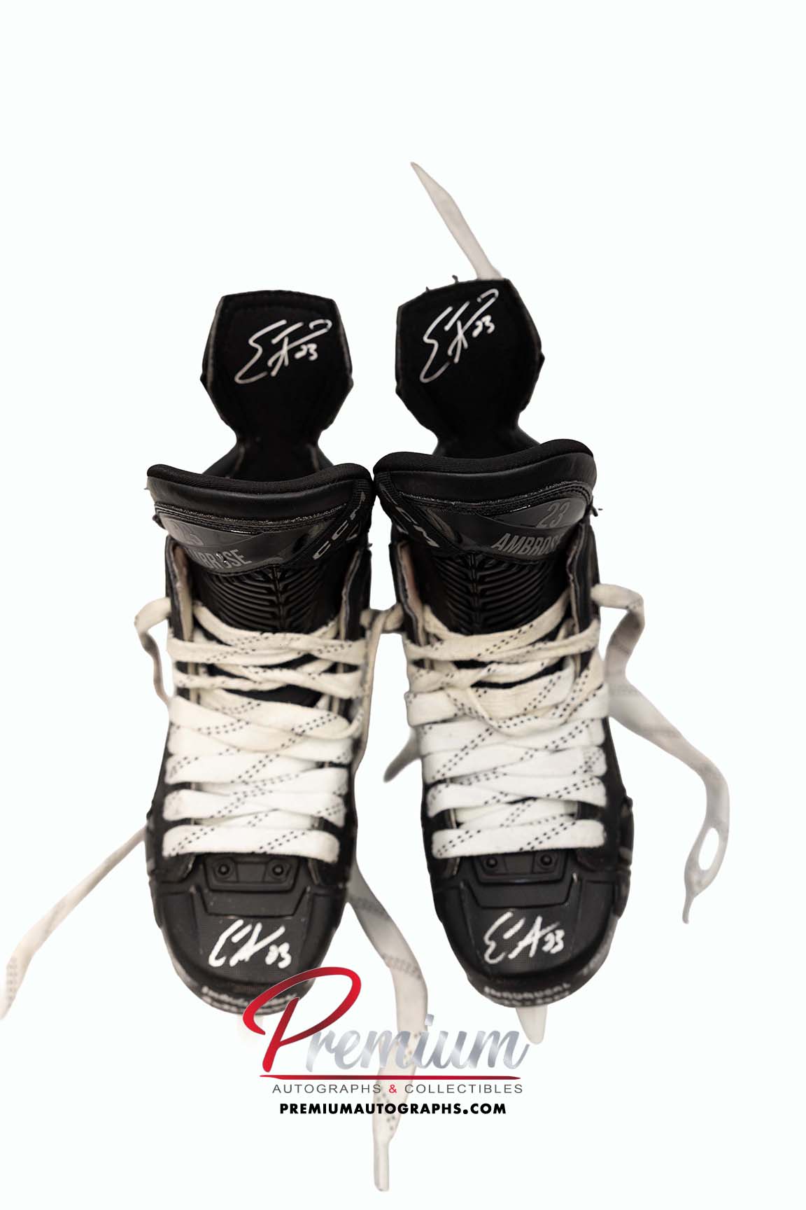 Erin Ambrose Montreal Victoire Game Used Skates 2023 Inaugural Season Inscription