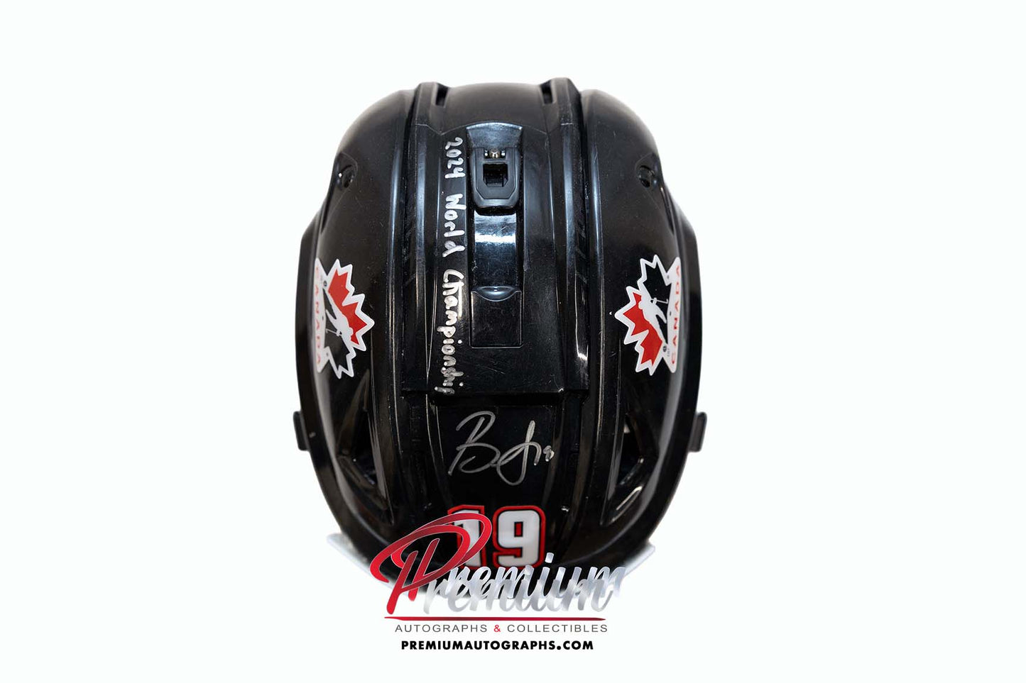 Brianne Jenner Team Canada Game Used Helmet 2024 World Championship Inscription