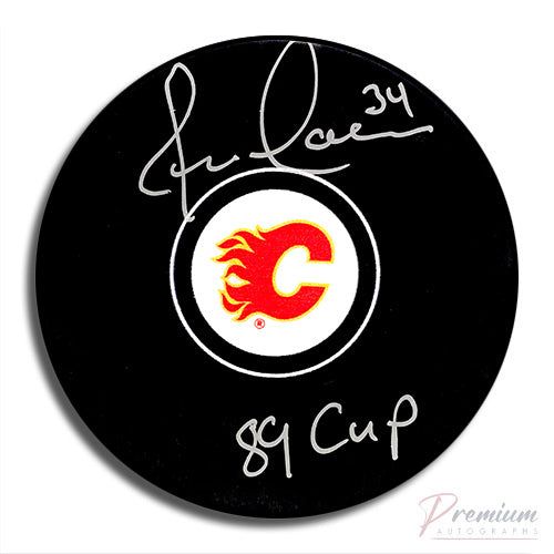 Jamie Macoun Calgary Flames Signed Puck w/ 89 Cup Inscription