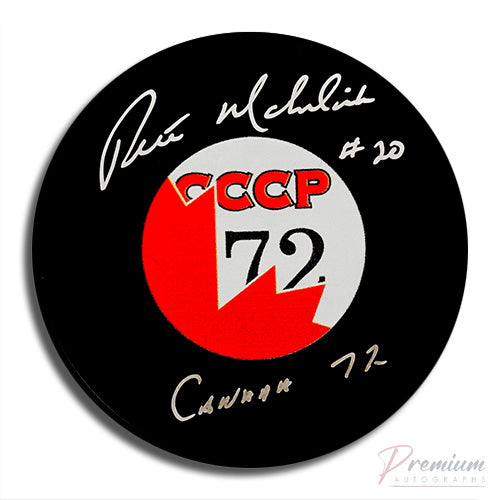 Pete Mahovlich Canada Signed Puck w/ Canada 72 Inscription