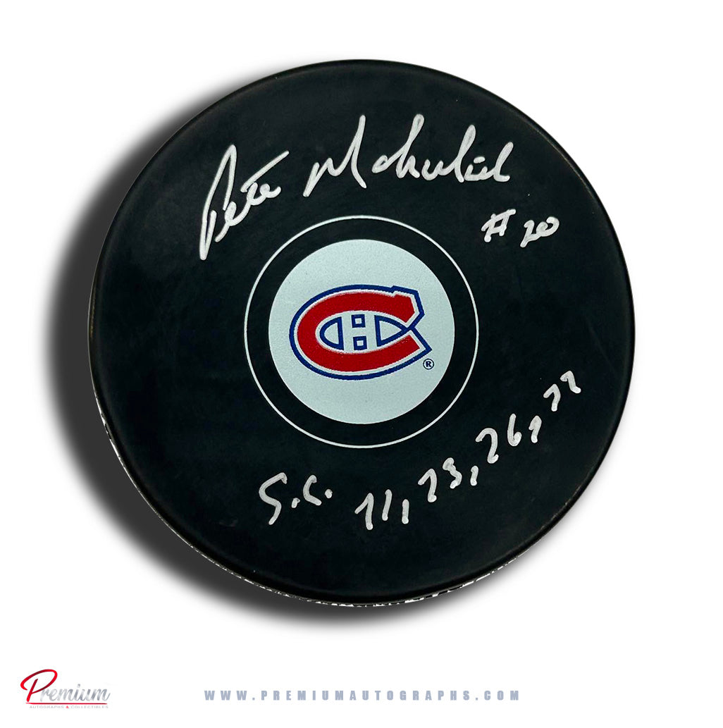 Pete Mahovlich Montreal Canadiens Autographed Puck w/ Stanley Cup Years Inscription