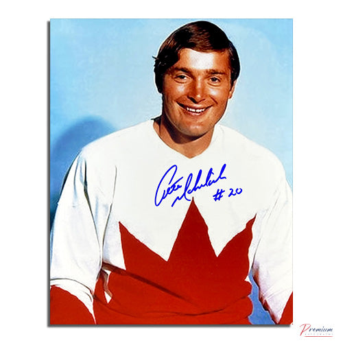 Peter Mahovlich Team Canada 1972 Summit Autographed 8x10 Photograph With the Puck