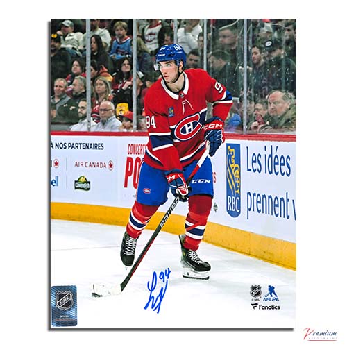 Logan Mailloux Montreal Canadiens Signed 8x10 Puck Possession