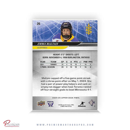 Emma Maltais Toronto Sceptres Autographed 2024-25 Upper Deck PWHL Hockey Card #26 Ltd /27 Nicknames  edn. w/ "Malts" Inscription