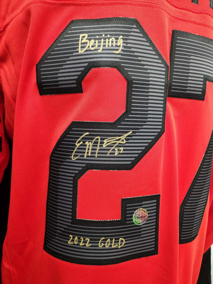 Emma Maltais Team Canada Autographed Nike Jersey w/ Beijing 2202 Gold Inscription.