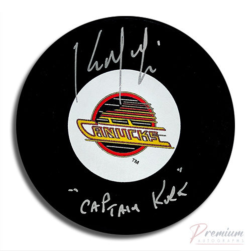 Kirk McLean Vancouver Canucks Signed Puck w/ Captain Kirk Inscription