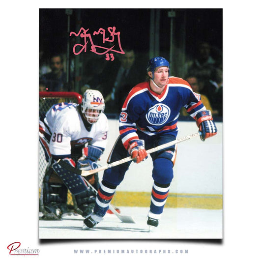 Marty McSorley Edmonton Oilers Autographed 8x10 Photograph In front of Billy Smith