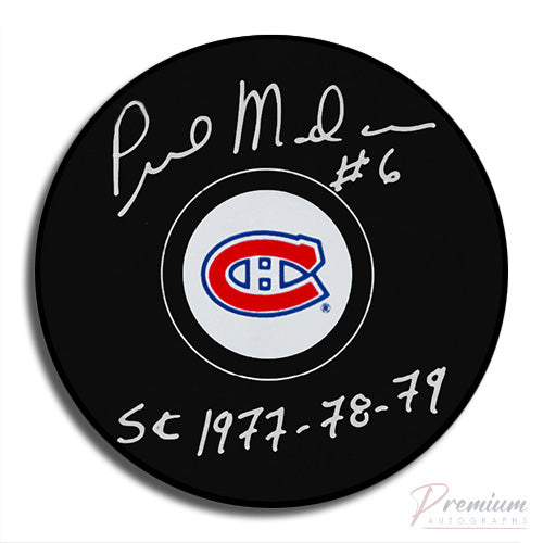 Pierre Mondou Montreal Canadiens Signed Puck w/ Stanley Cup years inscriptions