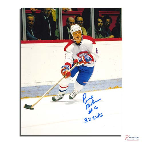 Pierre Mondou Montreal Canadiens Signed 8x10 Puck Possession 3x Cups Inscription