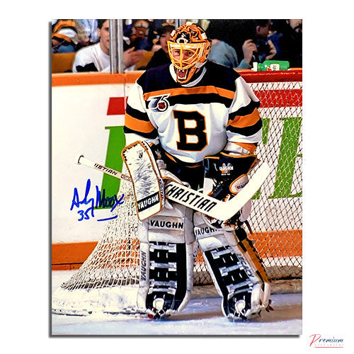 Andy Moog Boston Bruins Signed 8x10 Photograph Throwback Jersey