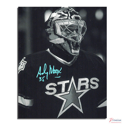 Andy Moog Dallas Stars Signed 8x10 Photograph B&W Closeup