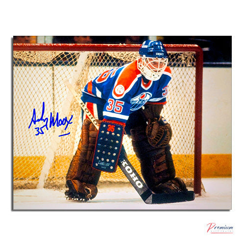 Andy Moog Edmonton Oilers Signed 8x10 Photograph Stance