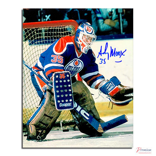 Andy Moog Edmonton Oilers Signed 8x10 Photograph Oil Drip Mask