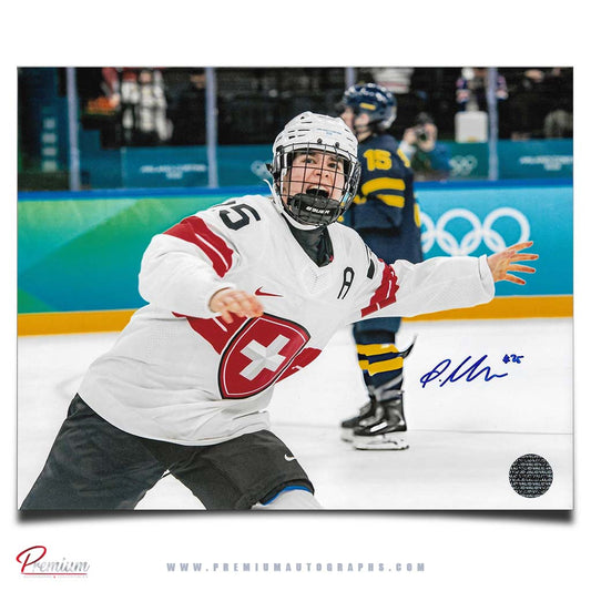 Alina Muller Team Switzerland Autographed Olympic 8x10 Photograph Goal Celebraion