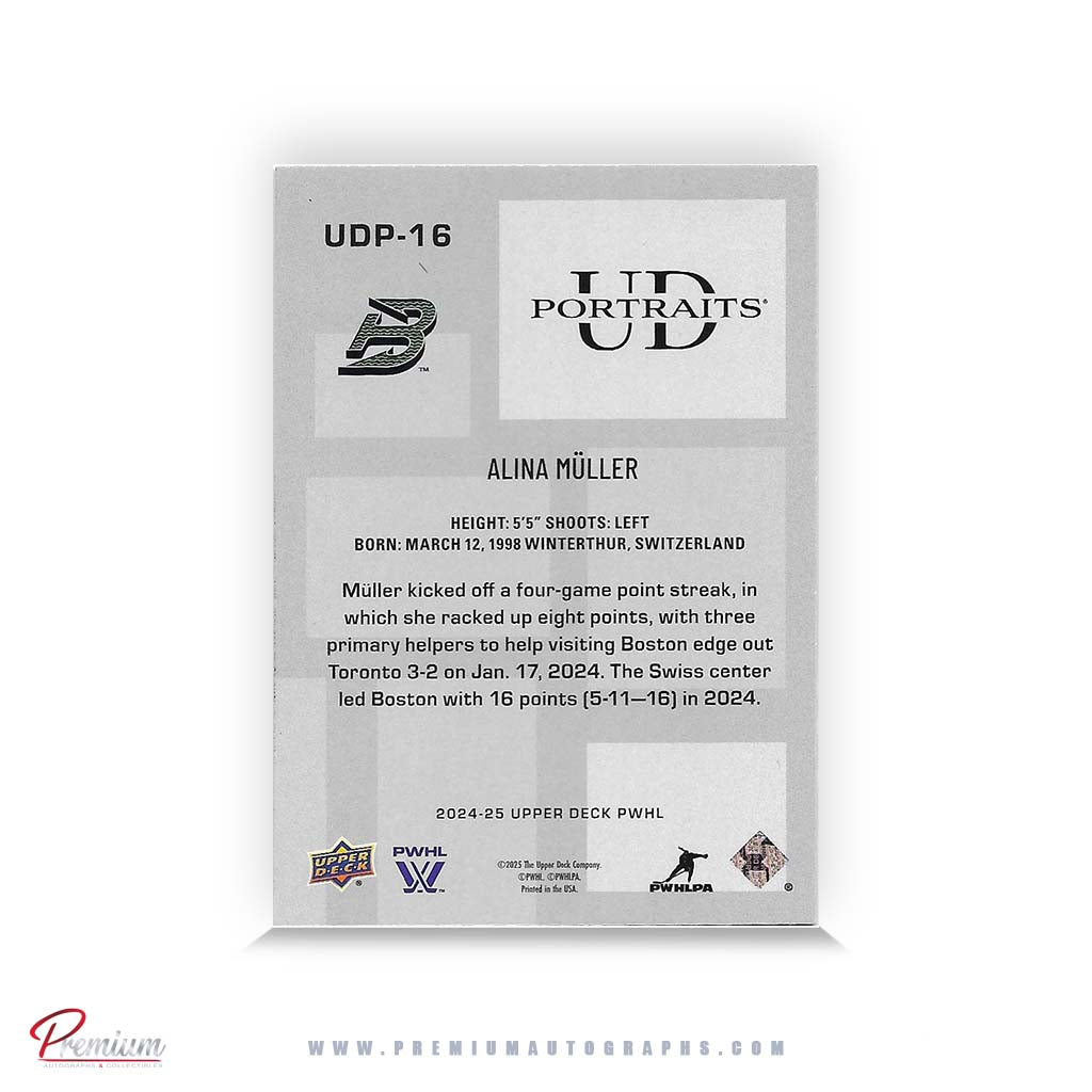 Alina Muller Boston Fleet Autographed 2024-25 Upper Deck PWHL Hockey Card UD Portraits #UDP-16
