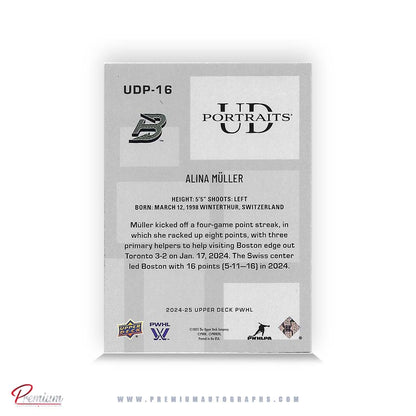 Alina Muller Boston Fleet Autographed 2024-25 Upper Deck PWHL Hockey Card UD Portraits #UDP-16