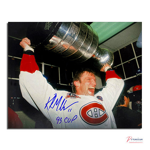 Kirk Muller Montreal Canadiens Signed 8x10 Photograph Locker Room Stanley Cup Celebration w/ 93 Cup Inscription