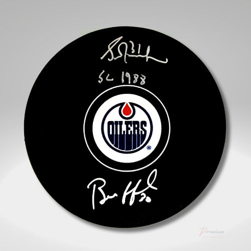 Grant Fuhr & Bill Ranford Edmonton Oilers Signed Puck w/ SC 88