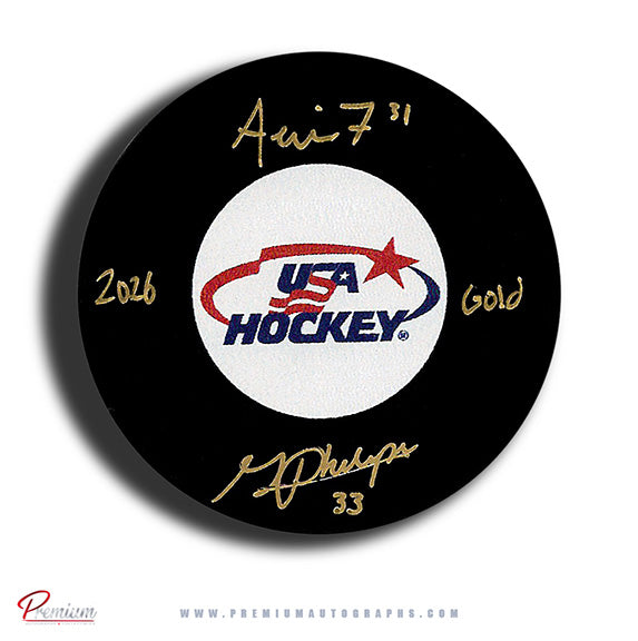 Aerin Frankel & Gwyneth Philips Team USA Signed Puck w/ 2026 Gold Inscription