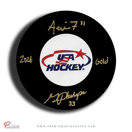 Aerin Frankel & Gwyneth Philips Team USA Signed Puck w/ 2026 Gold Inscription