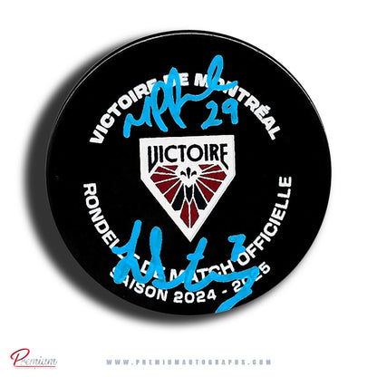 Marie-Philip Poulin & Laura Stacey Montreal Victoire PWHL Autographed Puck Official Game Puck