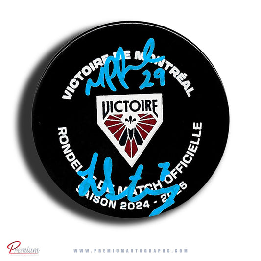 Marie-Philip Poulin & Laura Stacey Montreal Victoire PWHL Autographed Puck Offical Game Puck