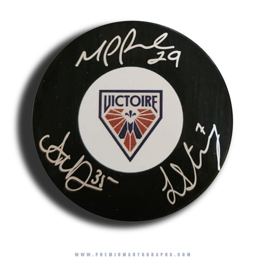 Ann-Renee Desbiens, Marie-Philip Poulin & Laura Stacey Montreal Victoire PWHL Signed Puck