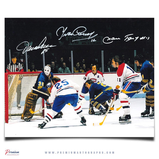 Yvan Cournoyer, Jacques Lemaire & Marc Tardif Montreal Canadiens Signed 8x10 Photograph Wild Action