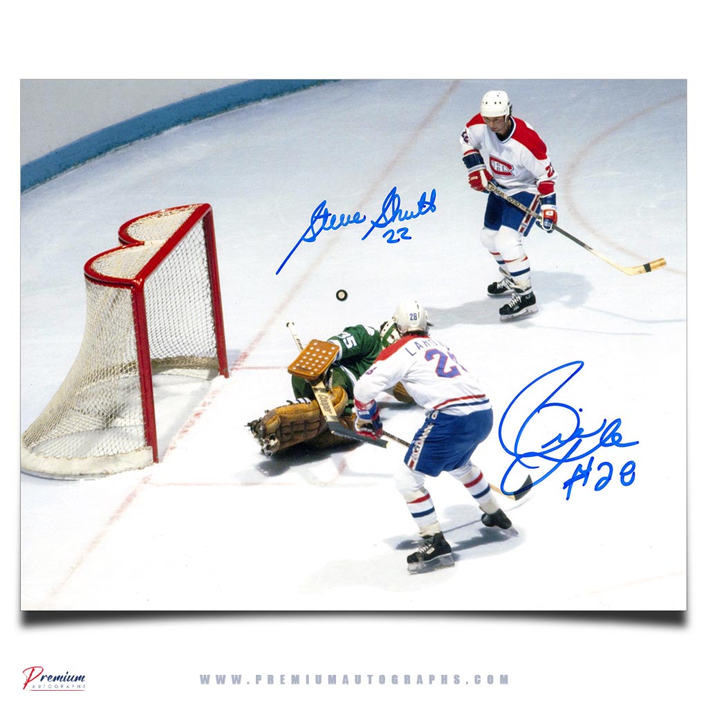 Pierre Larouche & Steve Shutt Montreal Canadiens Signed 8x10 Photograph Play on Net