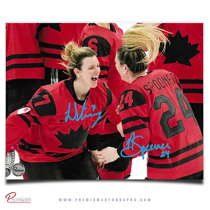 Laura Stacey,  Natalie Spooner Team Canada Autographed 8x10 Photograph Goal Medal Celebration