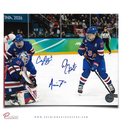 Aerin Frankel, Alex Carpenter & Cayla Barnes Team USA Autographed Olympic 8x10 Photograph