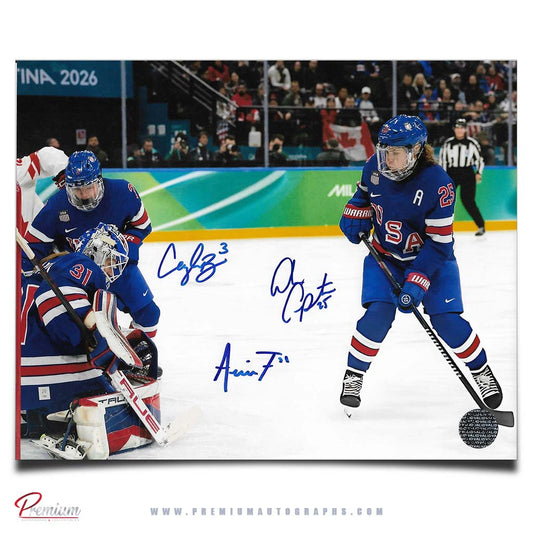 Aerin Frankel, Alex Carpenter & Cayla Barnes Team USA Autographed Olympic 8x10 Photograph
