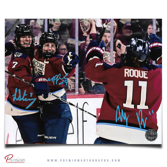 Laura Stacey, Marie-Philip Poulin & Abby Roque Montreal Victoire PWHL Autographed 8x10 Photograph Goal Celebration
