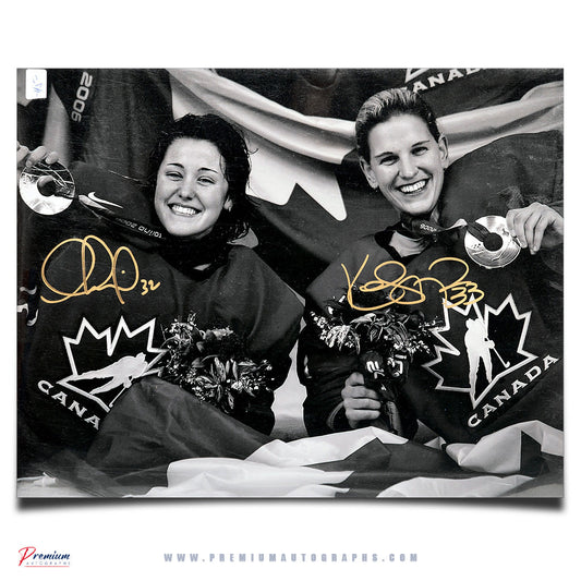 Charline Labonte & Kim St-Pierre Team Canada Signed 11x14 Photograph Goal Medal Celebration