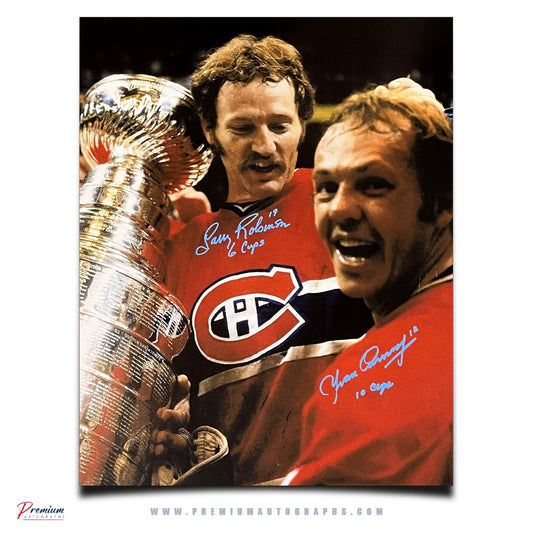 Lary Robinson & Yvan Cournoyer Montreal Canadiens Signed 16x20 Photograph, Stanley Cup Celebration w/ 6 Cups & 10 Cups Inscriptions