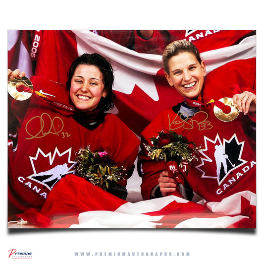 Charline Labonte & Kim St-Pierre Team Canada Signed 16x20 Photograph Gold Medal Celebration