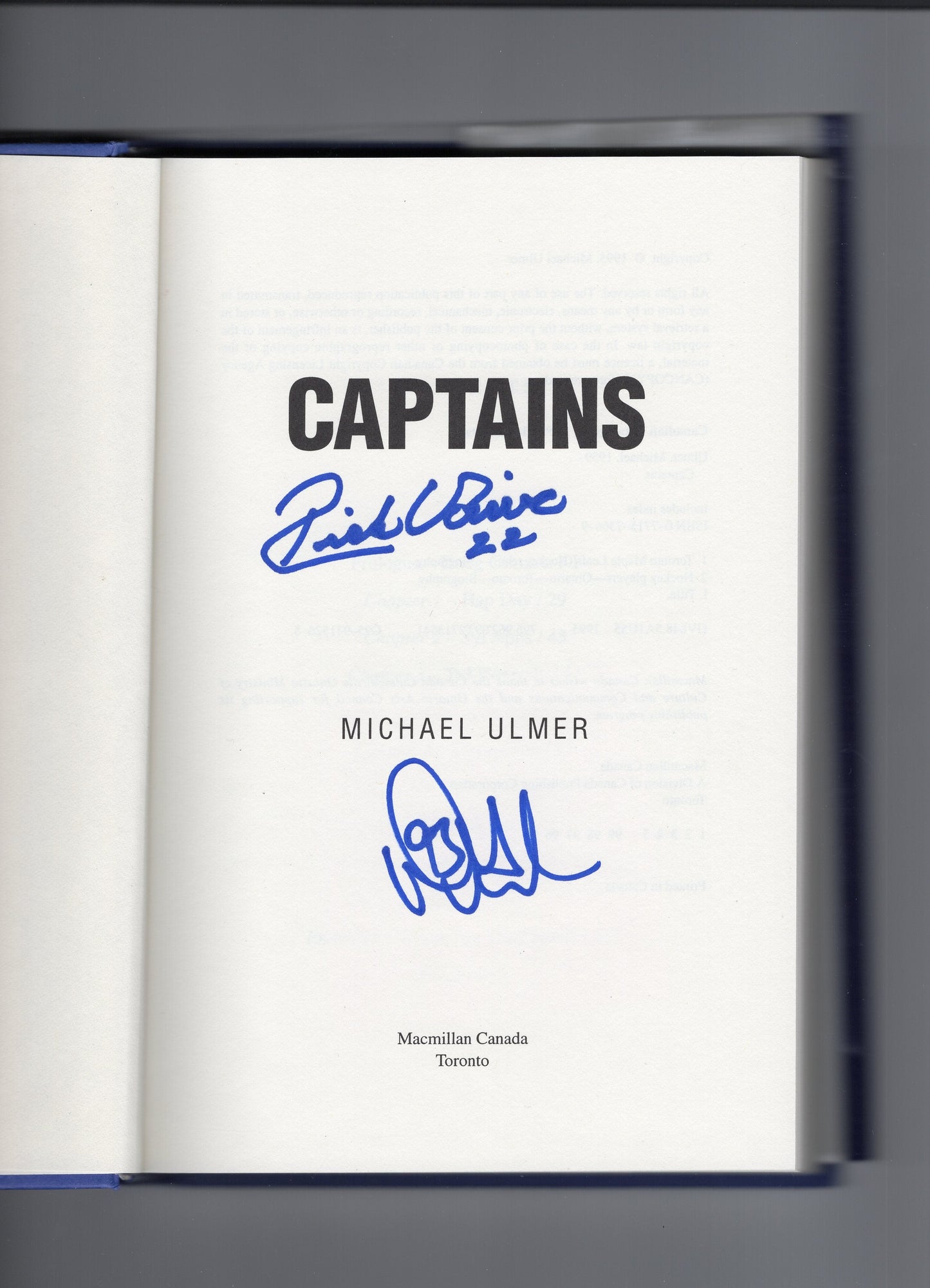 Captains Nine Great Toronto Maple Leafs Book Autographed by Doug Gilmour & Rick Vaive (Blue Sharpie)