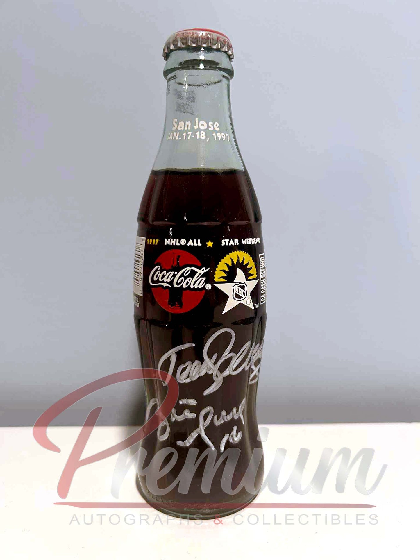Brett Hull & Adam Oates & Teemu Selanne Autographed 1997 NHLL All Star Special Edition Bottle of Coca-Cola (Un Opened)