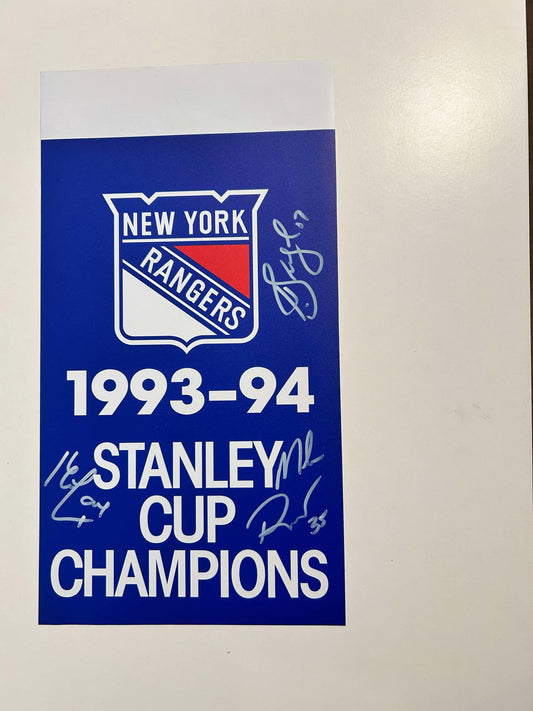 New York Rangers 1993-94 Stanley Cup Champions Banner Autographed by Alex Kovalev, Kevin Lowe & Mike Richter white paint