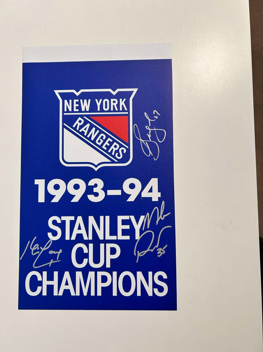 New York Rangers 1993-94 Stanley Cup Champions Banner Autographed by Alex Kovalev, Kevin Lowe & Mike Richter silver Paint