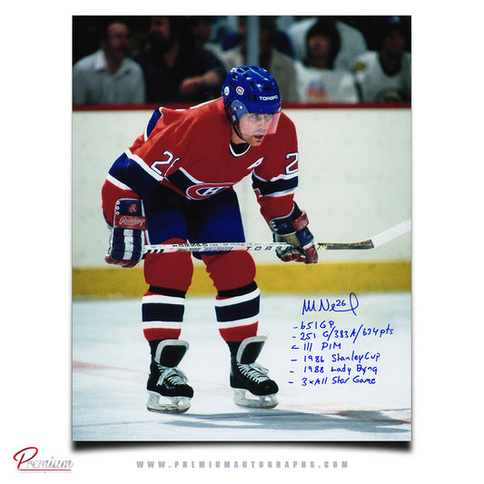 Mats Naslund Montreal Canadiens Autographed 16x20 Face Off w/ 6 Unique Inscriptions