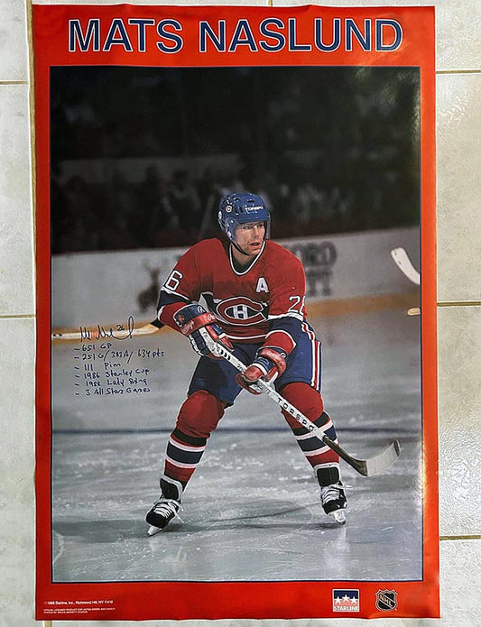 Mats Naslund Montreal Canadiens Signed 2.75x3.75 in Poster w/ 6 Career Inscriptions