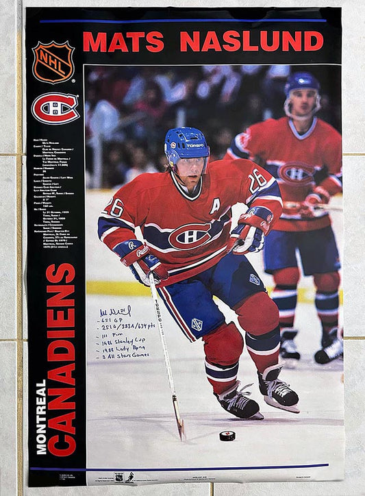 Mats Naslund Montreal Canadiens Signed 2.75x3.75 in Poster w/ 6 Career Inscriptions