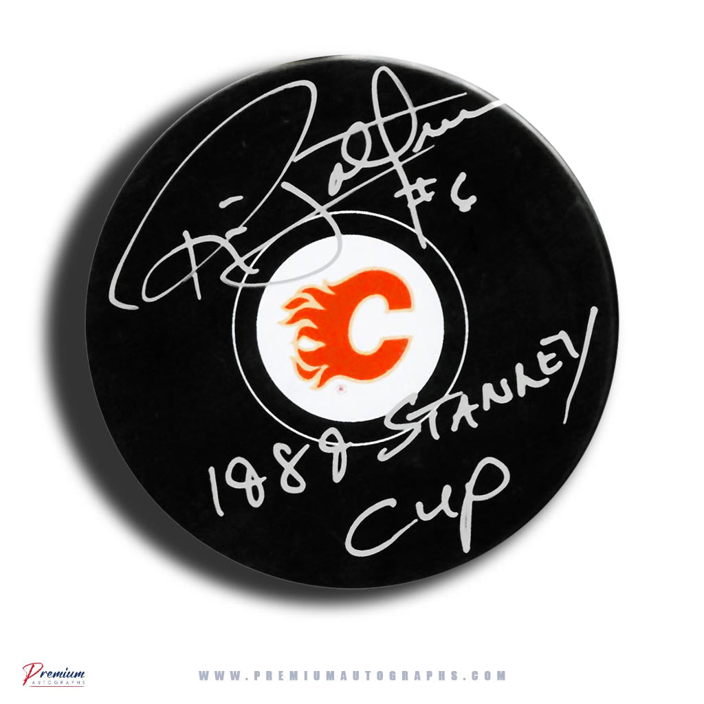 Ric Nattress Calgary Flames Signed Puck w/ 1989 Stanley Cup Inscription