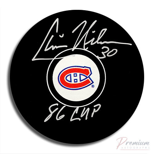 Chris Nilan Montreal Canadiens Signed Puck w/ 86 Cup Inscription