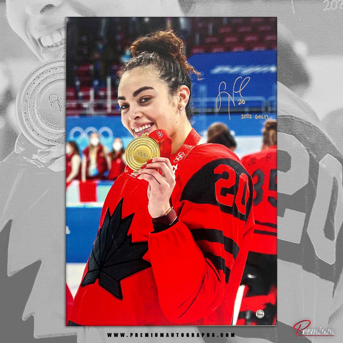 Sarah Nurse Team Canada Signed 29"x26" Canvas Goal Medal Celebration w/ 2022 Gold Inscription