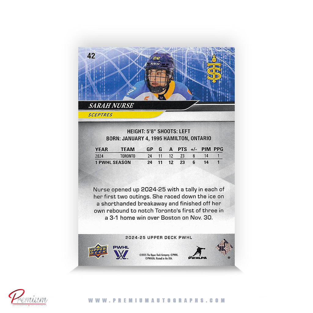 Sarah Nurse Toronto Sceptres Autographed 2024-25 Upper Deck PWHL Hockey Card #42