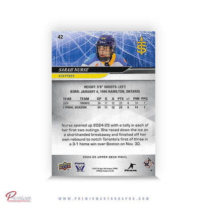 Sarah Nurse Toronto Sceptres Autographed 2024-25 Upper Deck PWHL Hockey Card #42