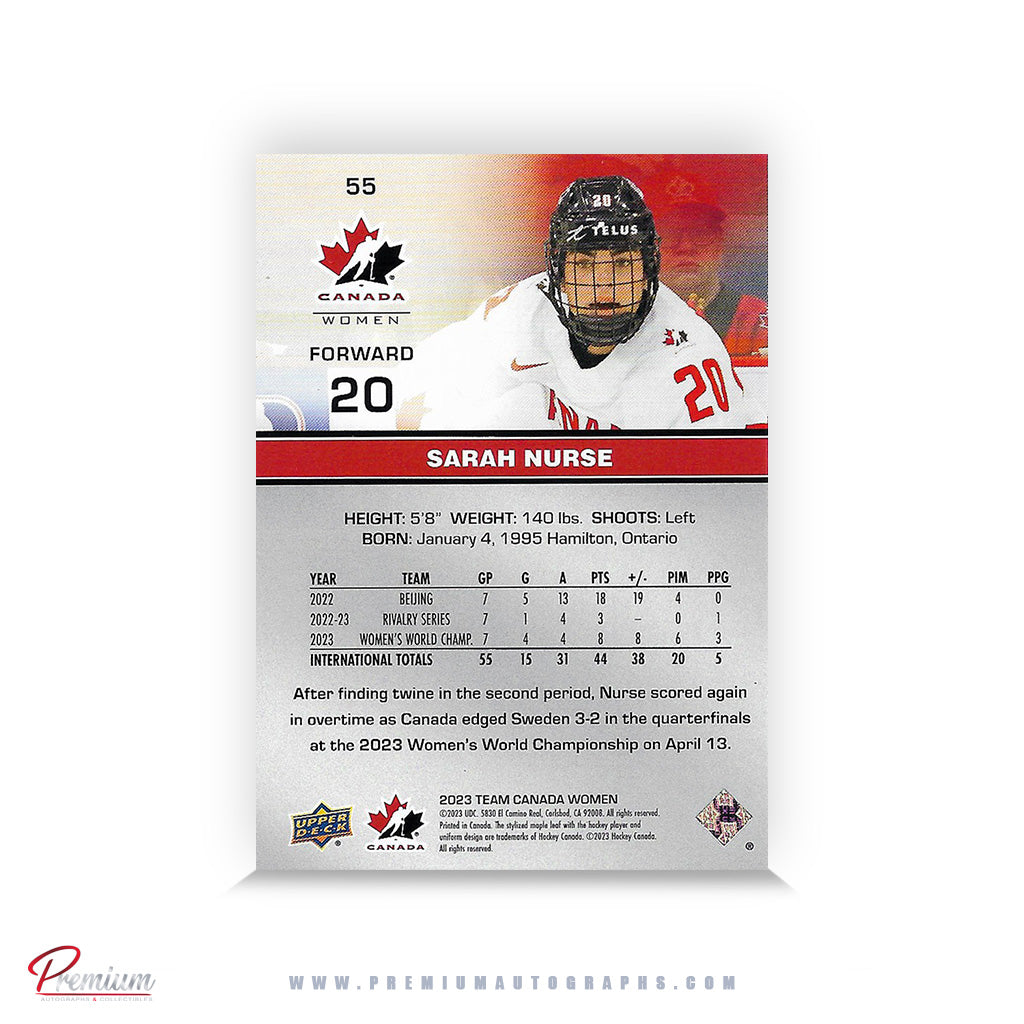 Sarah Nurse Team Canada Autographed 2023-24 Upper Deck Team Canada Hockey Card #55