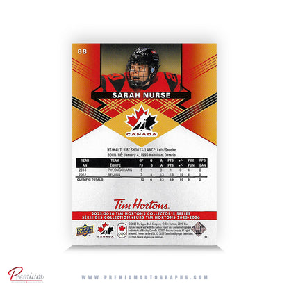Sarah Nurse Team Canada Autographed 2025-26 Upper Deck Tim Hortons Hockey Card #88